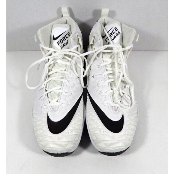 Nike Men\'s 14.5 Force Savage Rubber Football Cleats White Black Swoosh Athletic
